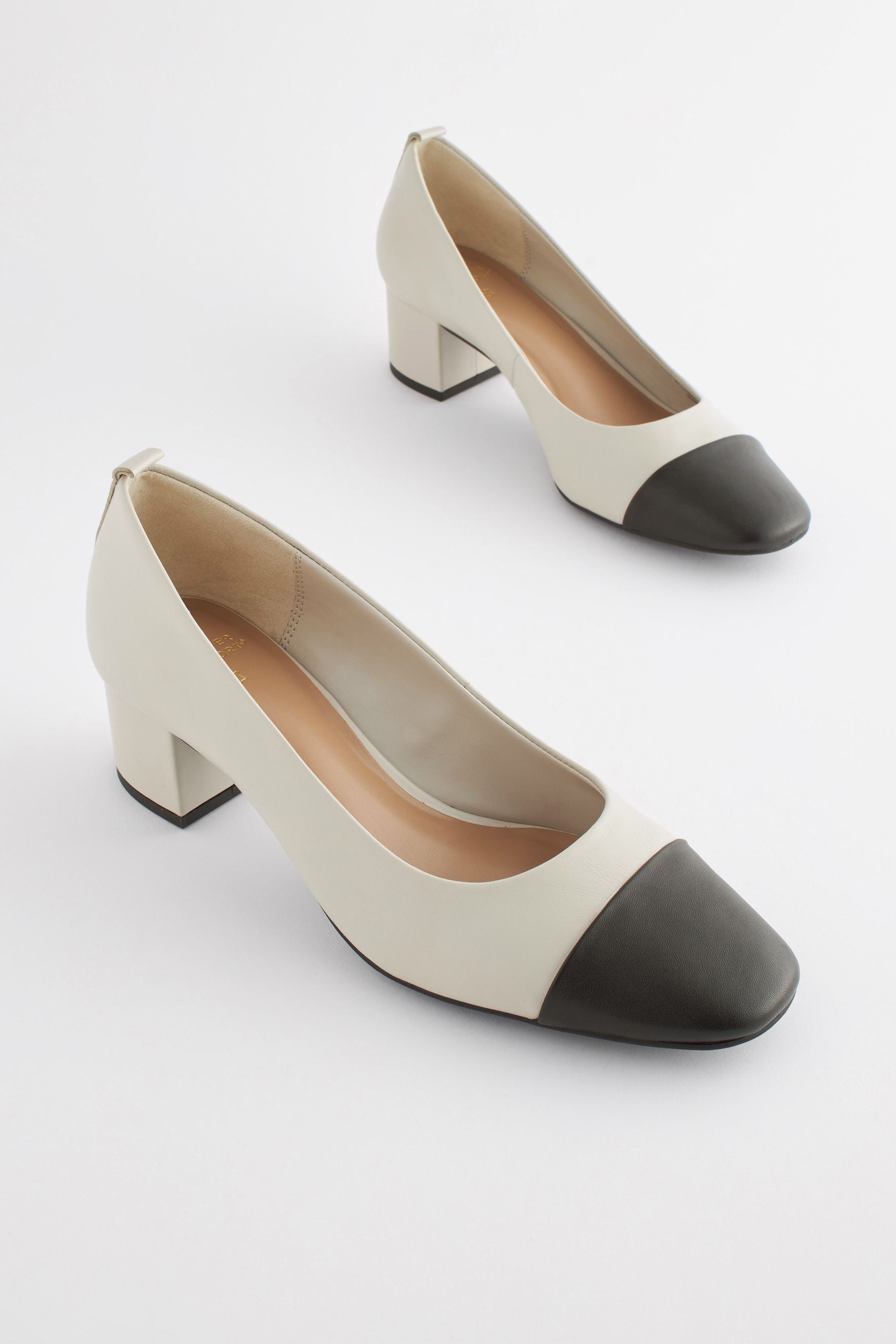 Buy Bone Black Toe Cap Regular Wide Fit Forever Comfort Leather Low Block Heel Shoes from Next Luxembourg