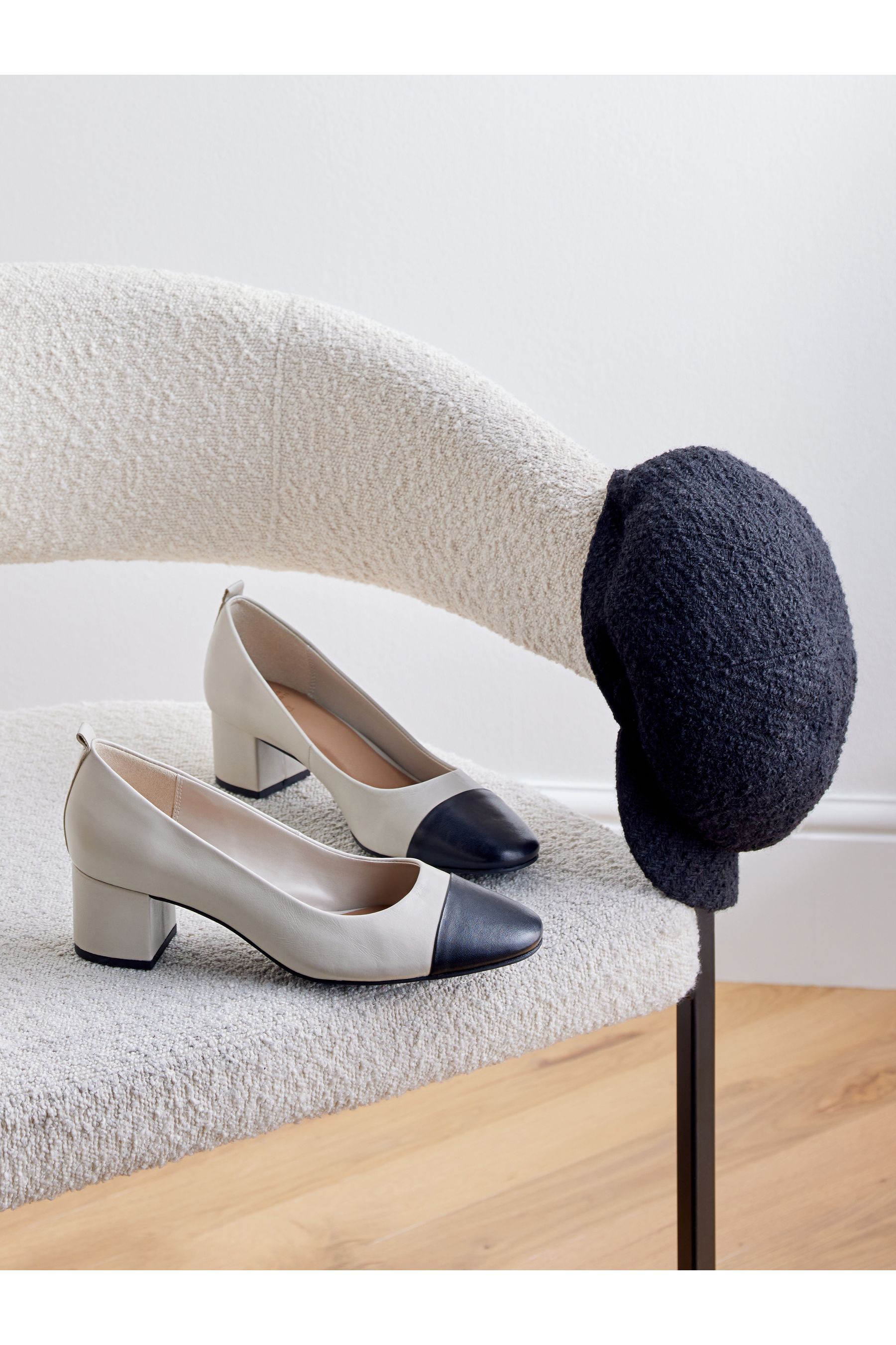 Cap toe clearance block heel pumps