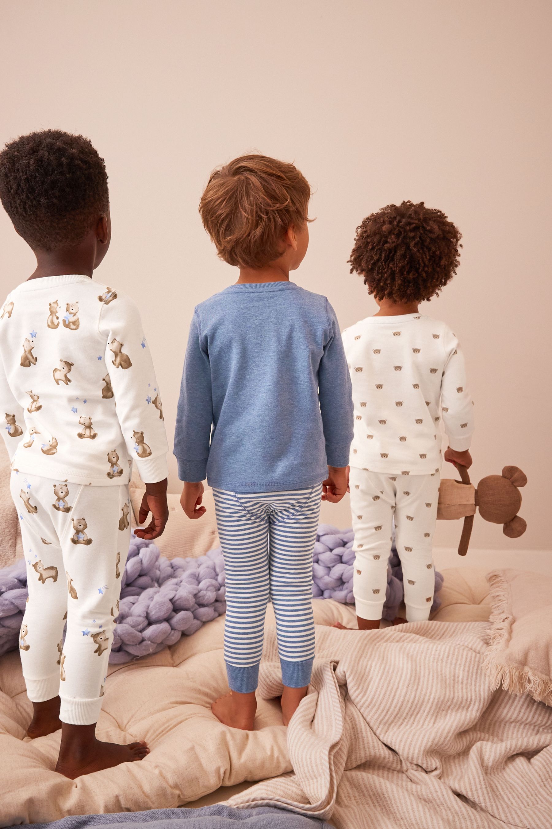 Buy Light Blue Bear 100 Cotton Long Sleeve Pyjamas Set 3 Pack 9mths 6yrs from the Next UK online shop