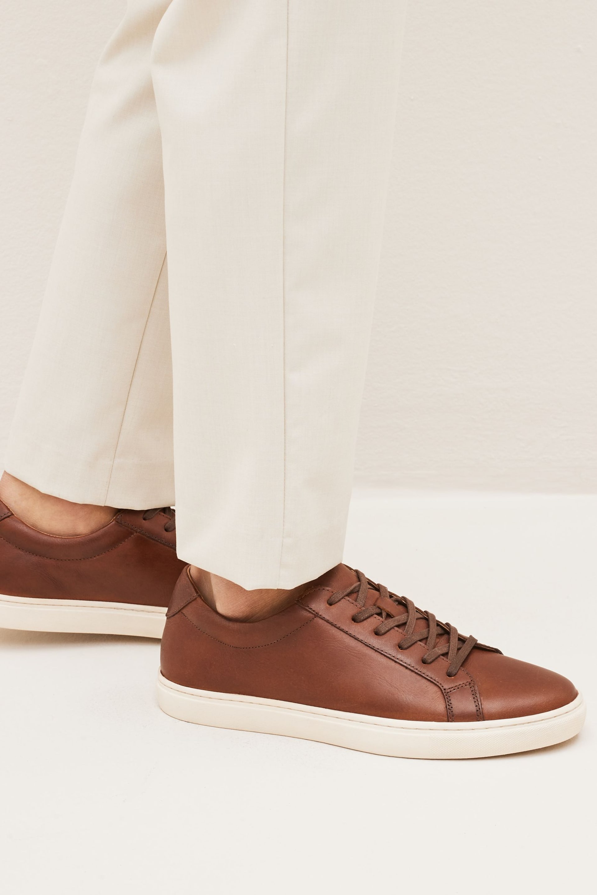 Tan Brown Leather Trainers - Image 1 of 6