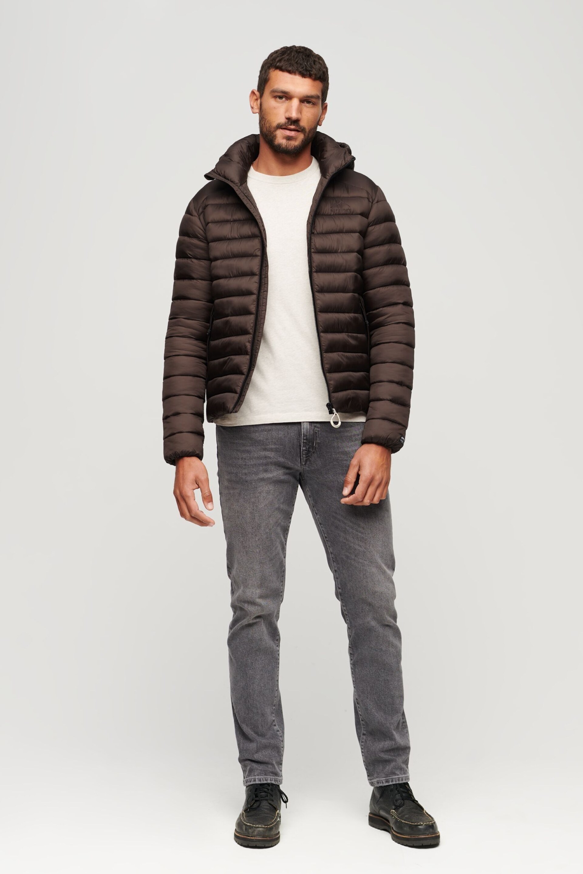 Superdry Brown Hooded Fuji Sports Padded Jacket - Image 1 of 6