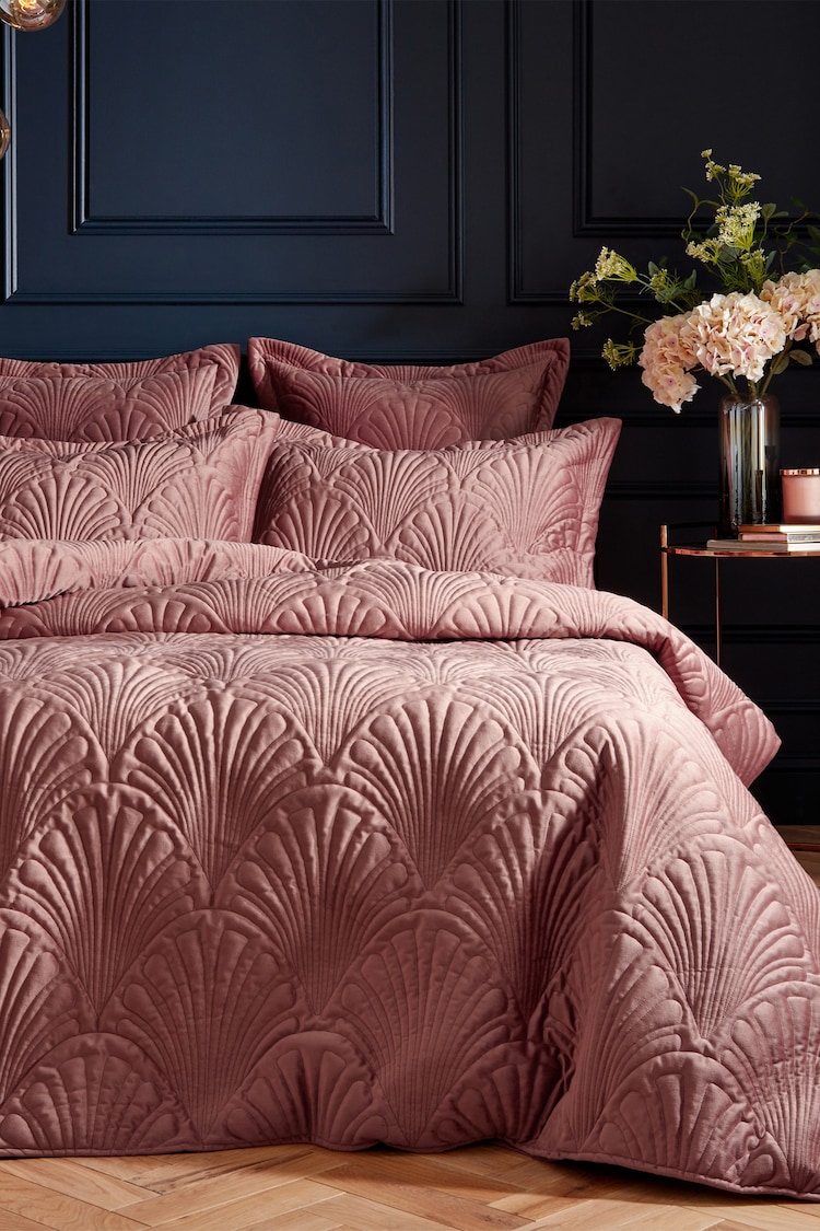 Paoletti Blush Pink Palmeria Quilted Duvet Cover and Oxford Border Pillowcase Set - Image 1 of 3