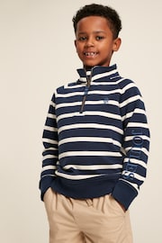 Joules Finn Navy & White Striped Quarter Zip Sweatshirt - Image 1 of 11