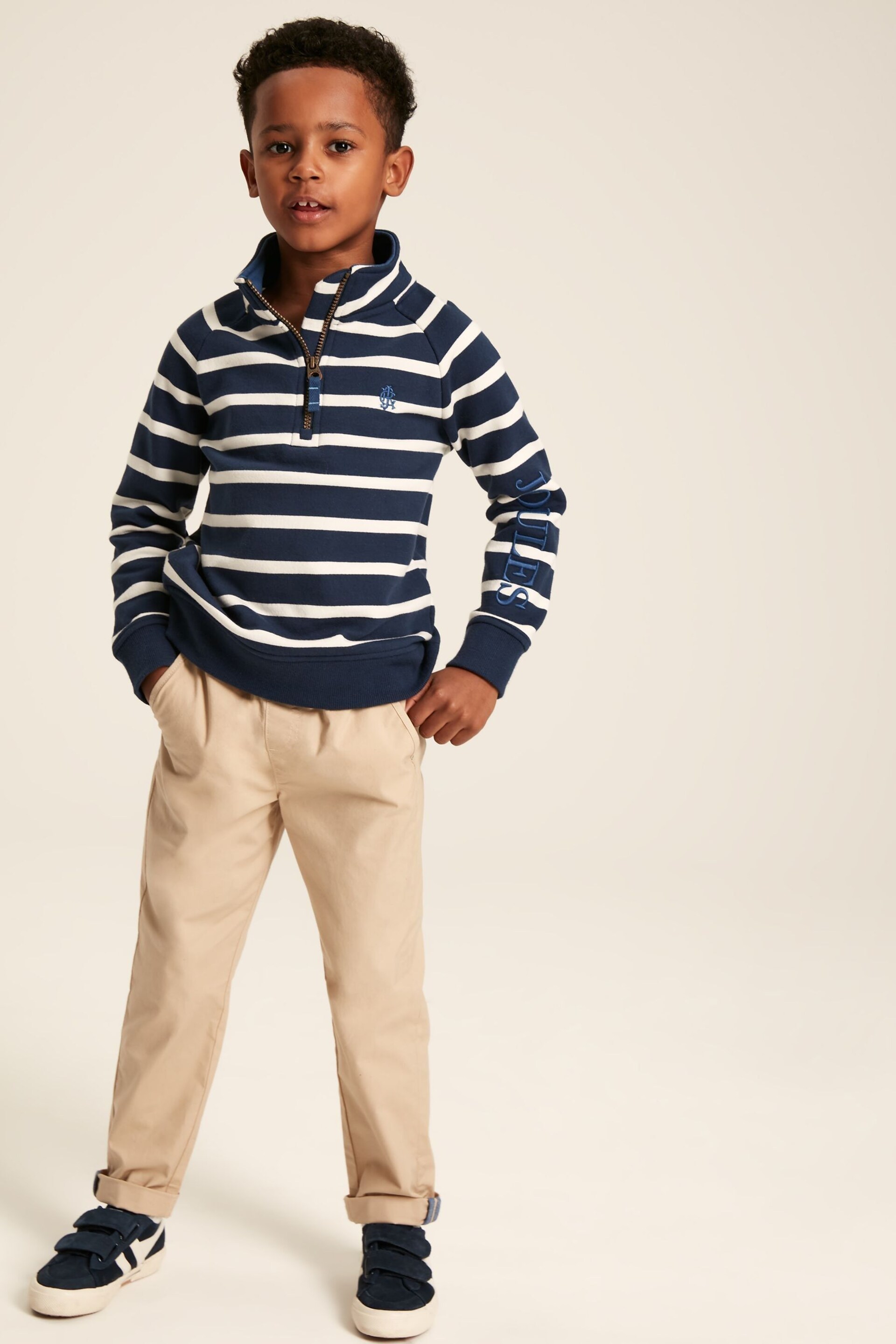 Joules Finn Navy & White Striped Quarter Zip Sweatshirt - Image 2 of 11