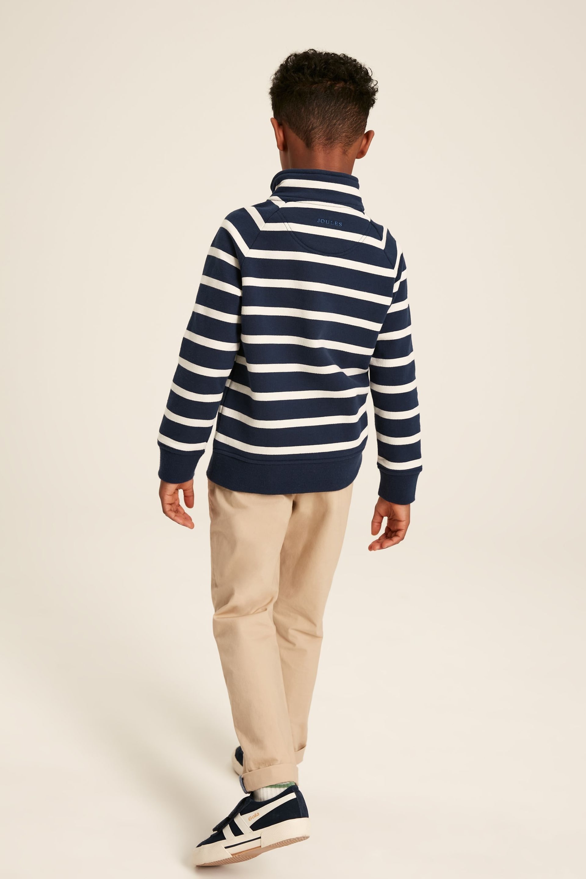 Joules Finn Navy & White Striped Quarter Zip Sweatshirt - Image 3 of 11