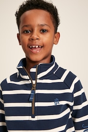 Joules Finn Navy & White Striped Quarter Zip Sweatshirt - Image 4 of 11