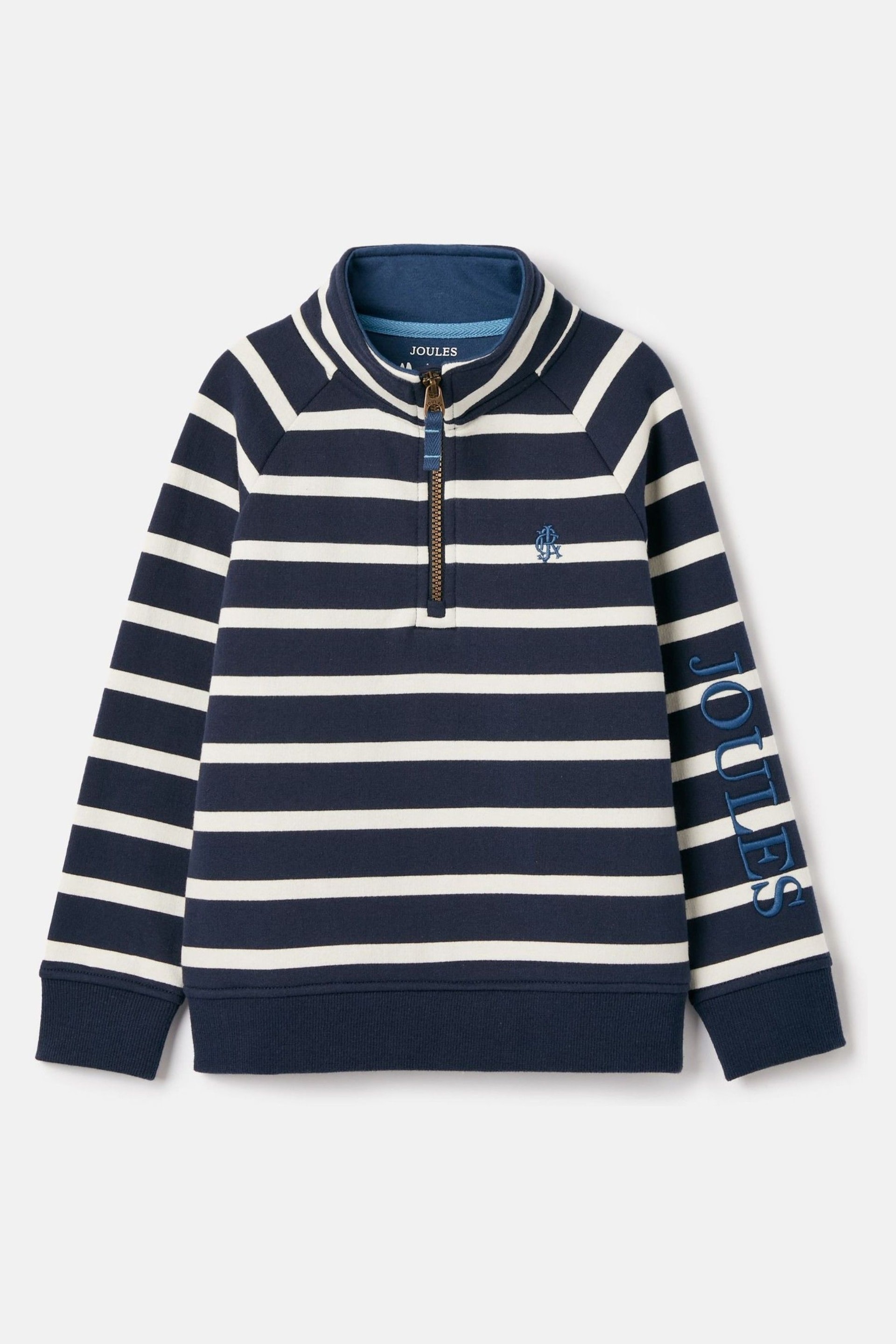 Joules Finn Navy & White Striped Quarter Zip Sweatshirt - Image 6 of 11