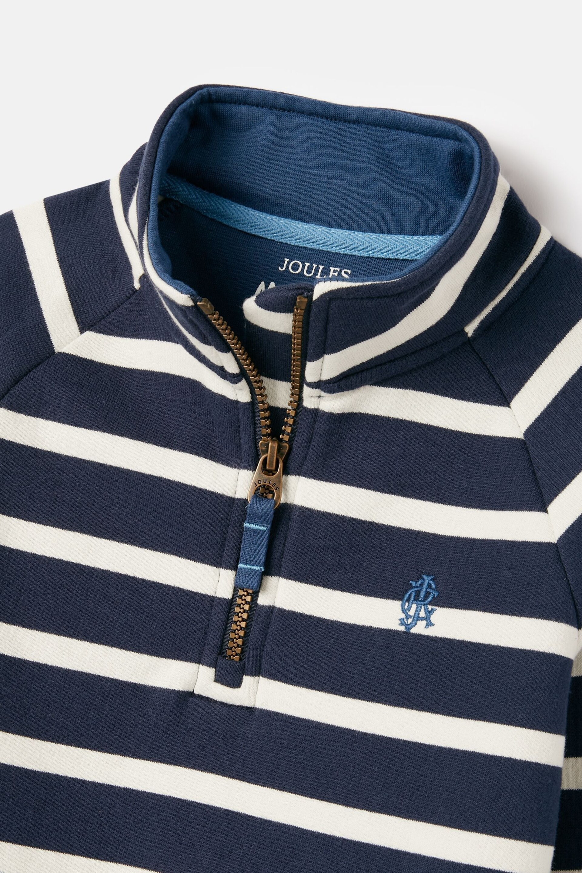 Joules Finn Navy Striped Quarter Zip Sweatshirt - Image 8 of 11