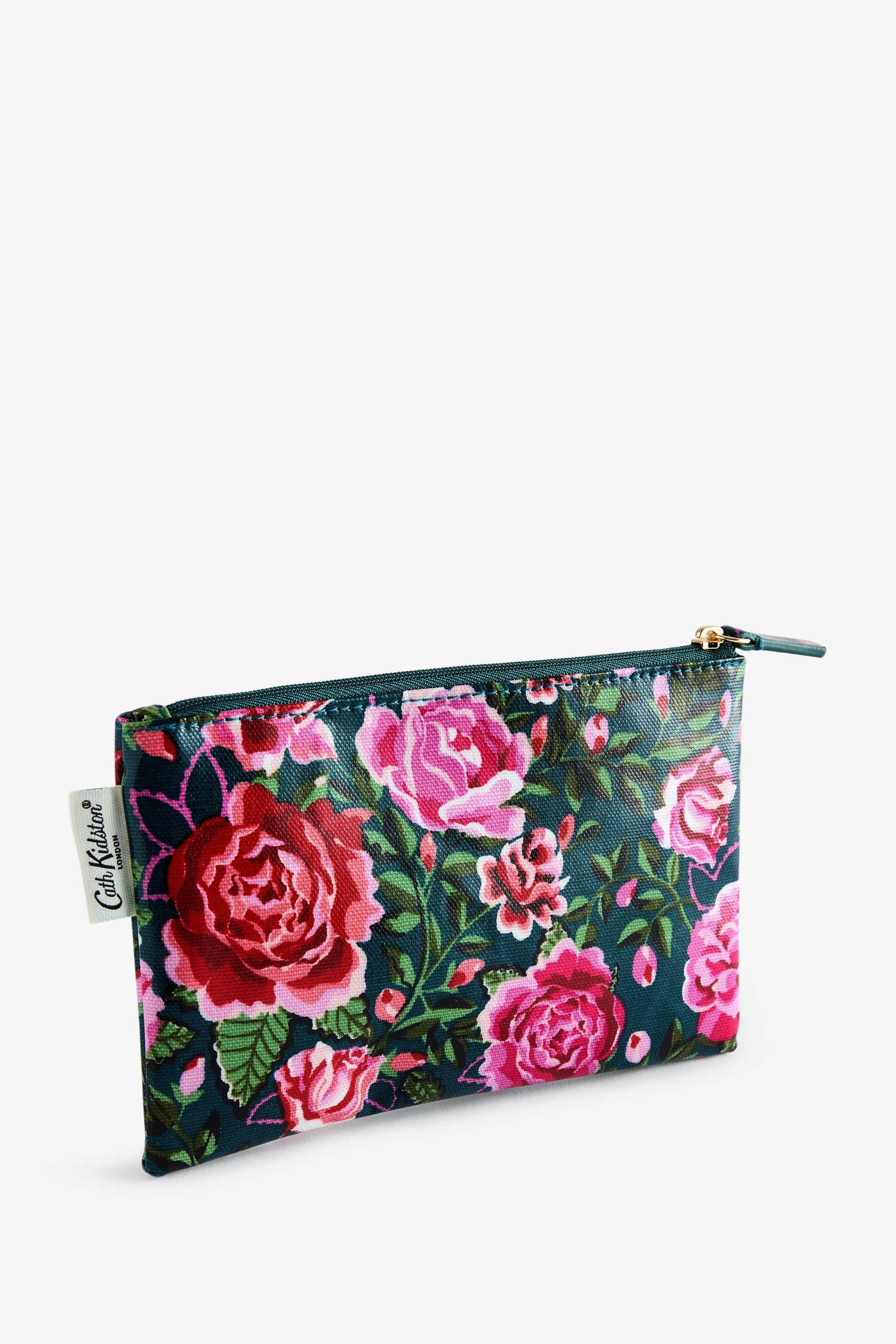 Cath Kidston Green Rose 100 Cotton Zipped Flat Purse