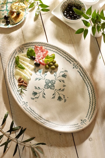Neutral/Turquoise Mediterranean Picnic Serveware Large Platter