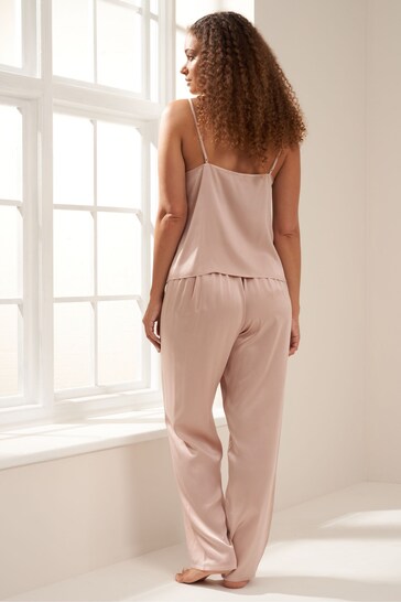 Truly Pink Blush Silk Cami And Trousers Set