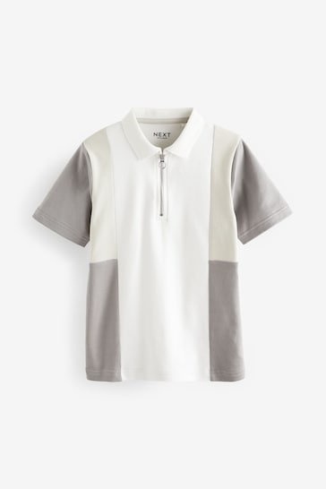 White/Grey Colourblock Short Sleeve Polo Shirt (3-16yrs)