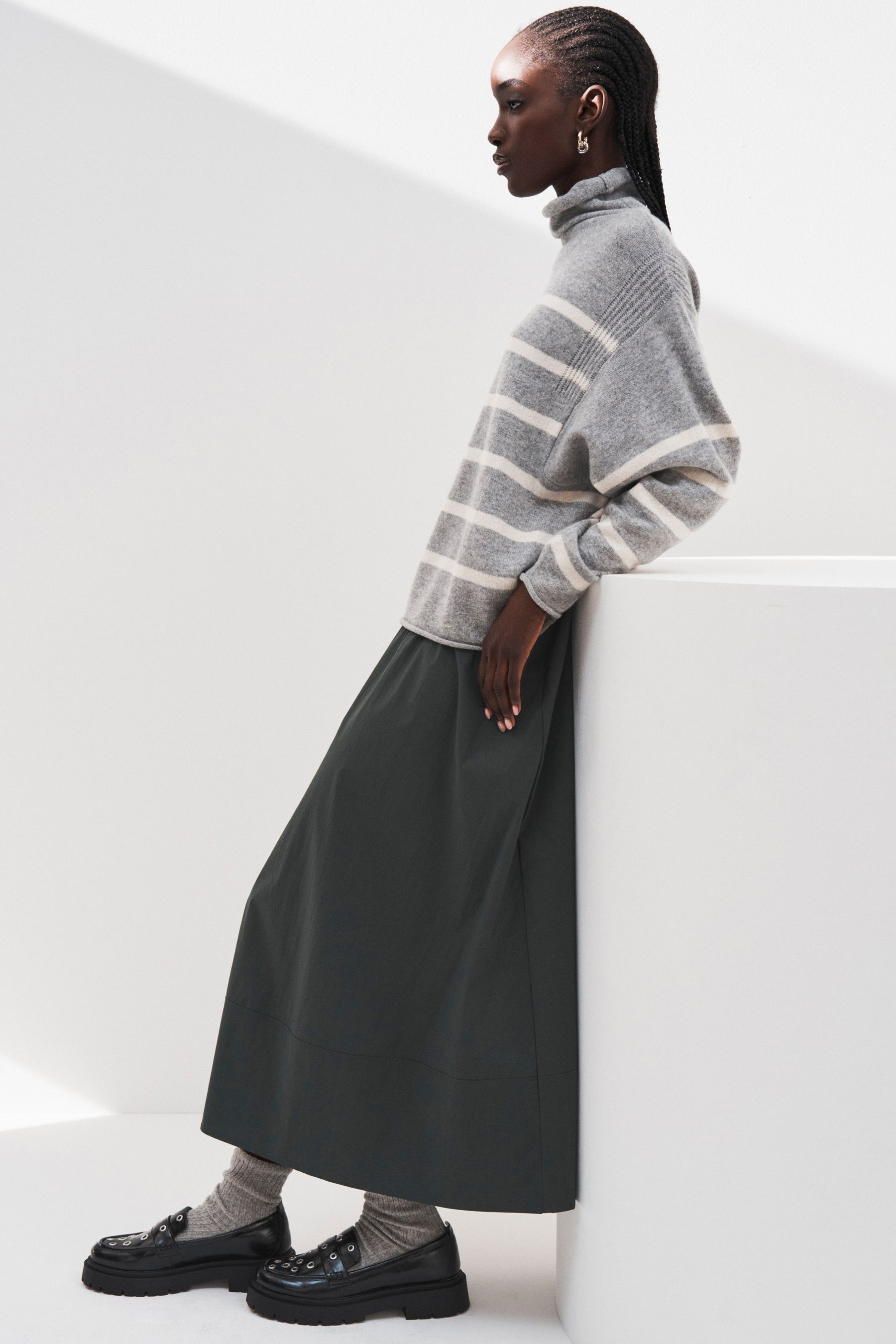 Buy Khaki Green Poplin Midi Shirred Waist Skirt from Next Luxembourg
