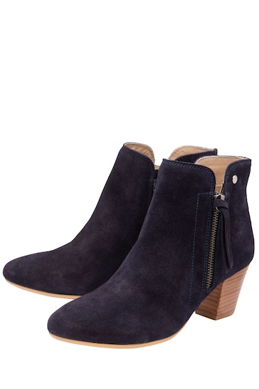 Ravel Blue Suede Leather Block Heel Ankle Boots
