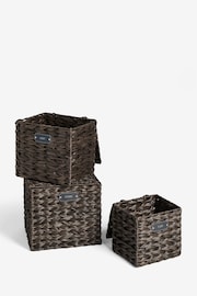 Dark Natural Plastic Wicker Set of 3 Storage Basket - Image 5 of 9