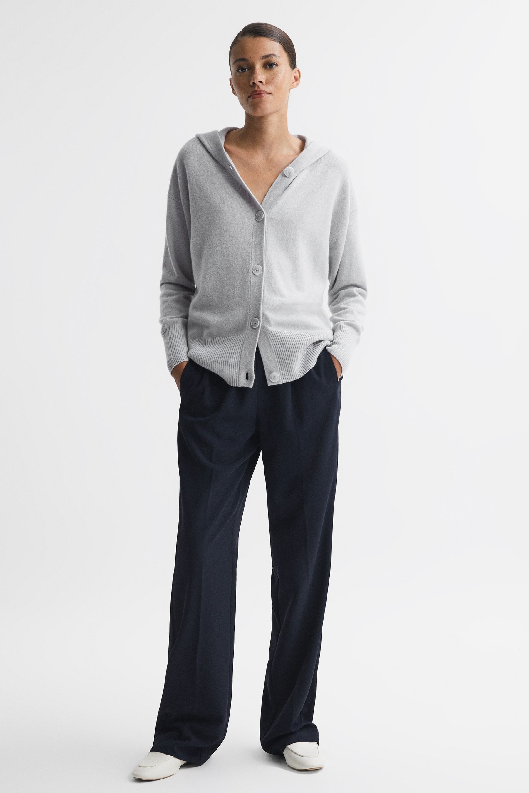Buy Reiss Grey Evie Wool Blend Hooded Cardigan from the Next UK online shop