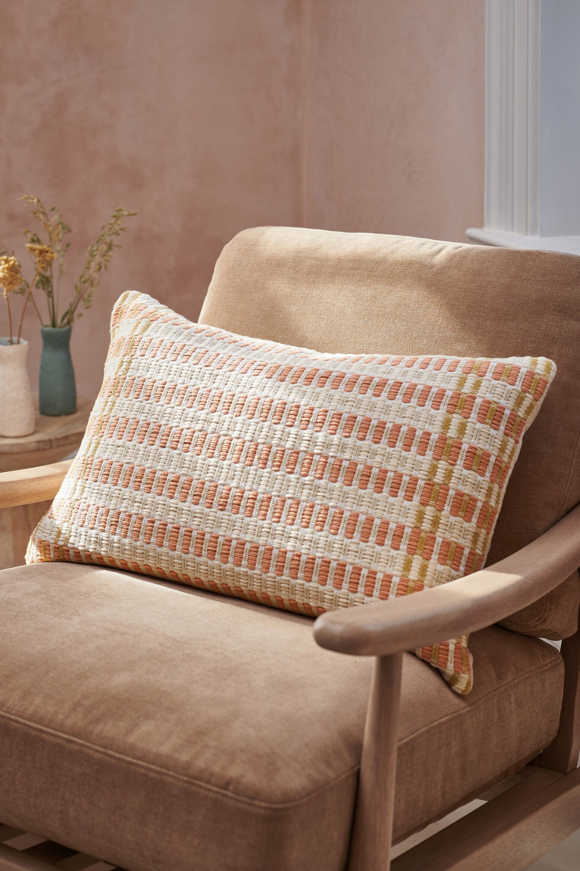 Peach Pink 40 x 59cm Eva Textured Cushion - Image 2 of 6