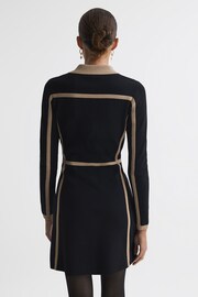 Reiss Black/Camel Nikki Contrast Trim Press-Stud Mini Dress - Image 6 of 6