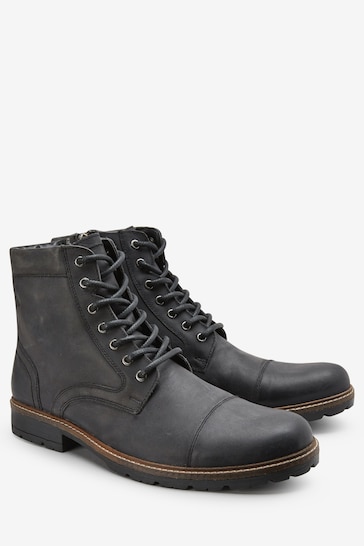 Black Leather Zip Boots