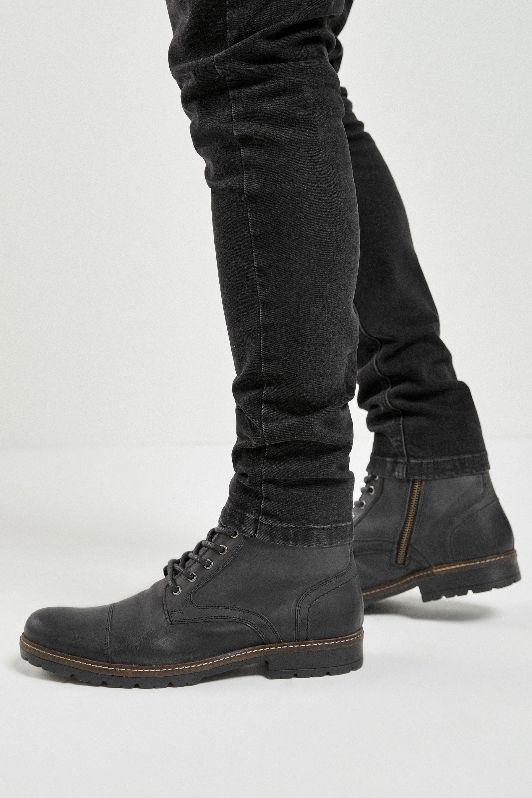Buy Black Leather Zip Boots from Next Germany