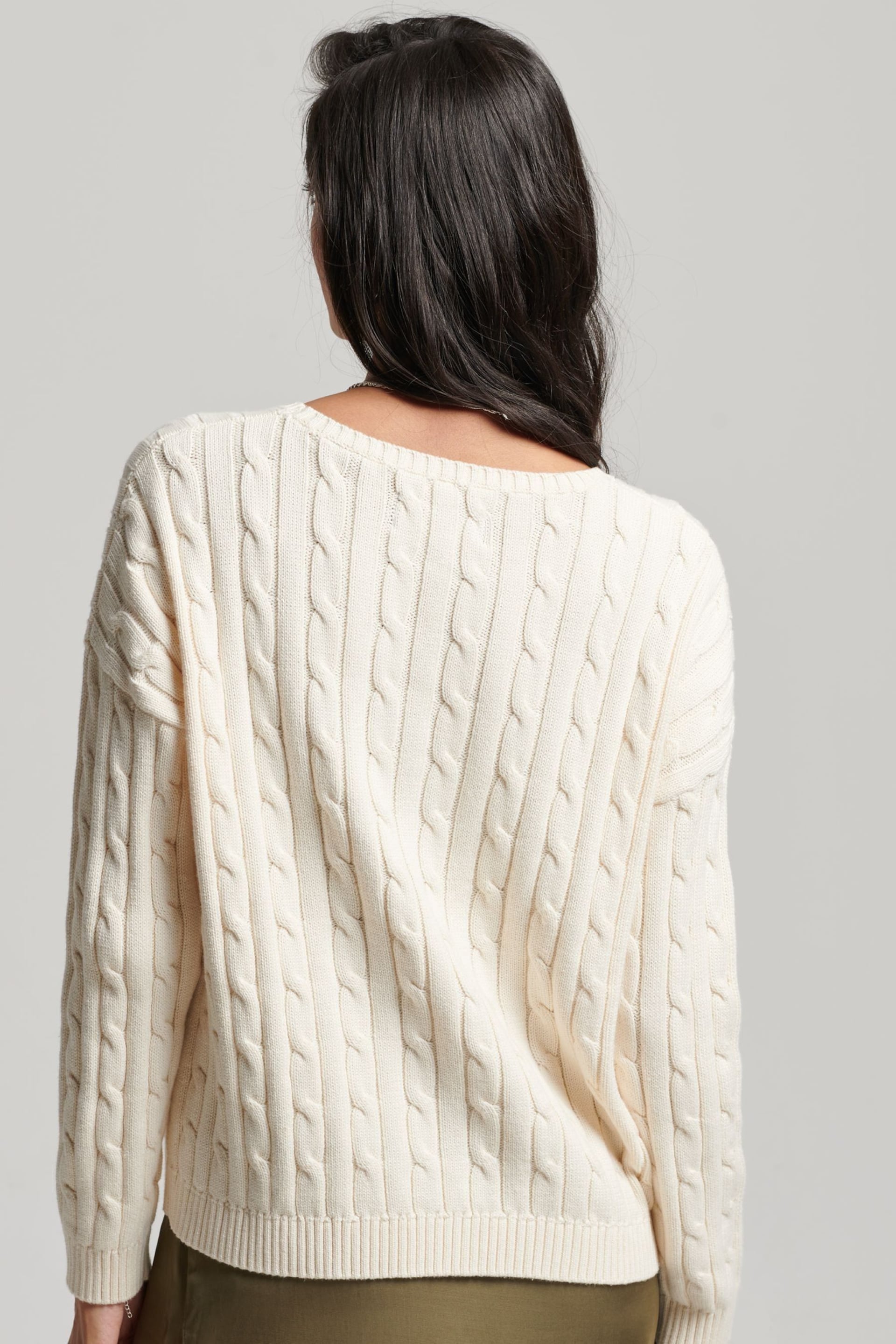 Superdry Cream Vintage Dropped Shoulder Cable Jumper - Image 2 of 5