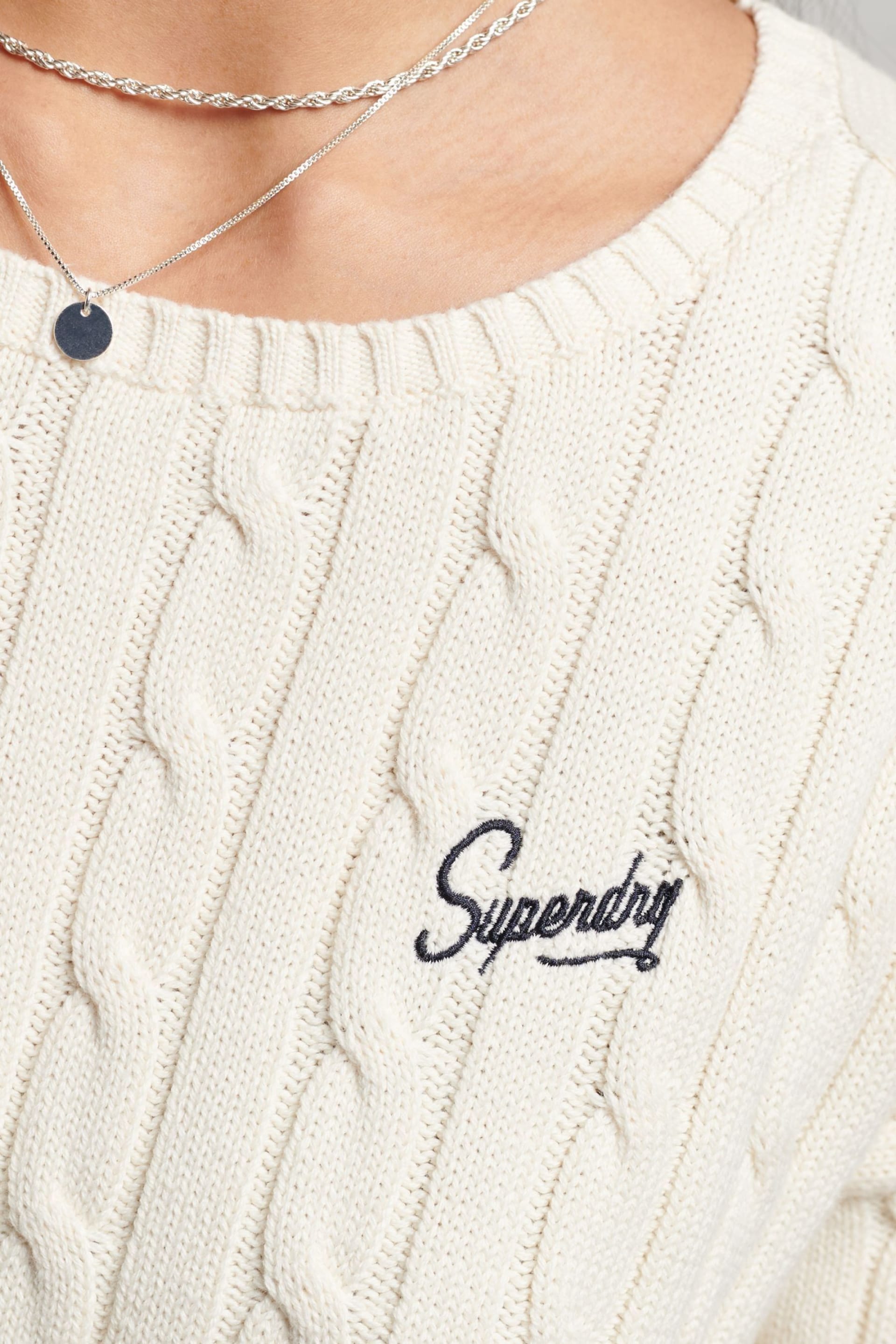 Superdry Cream Vintage Dropped Shoulder Cable Jumper - Image 4 of 5