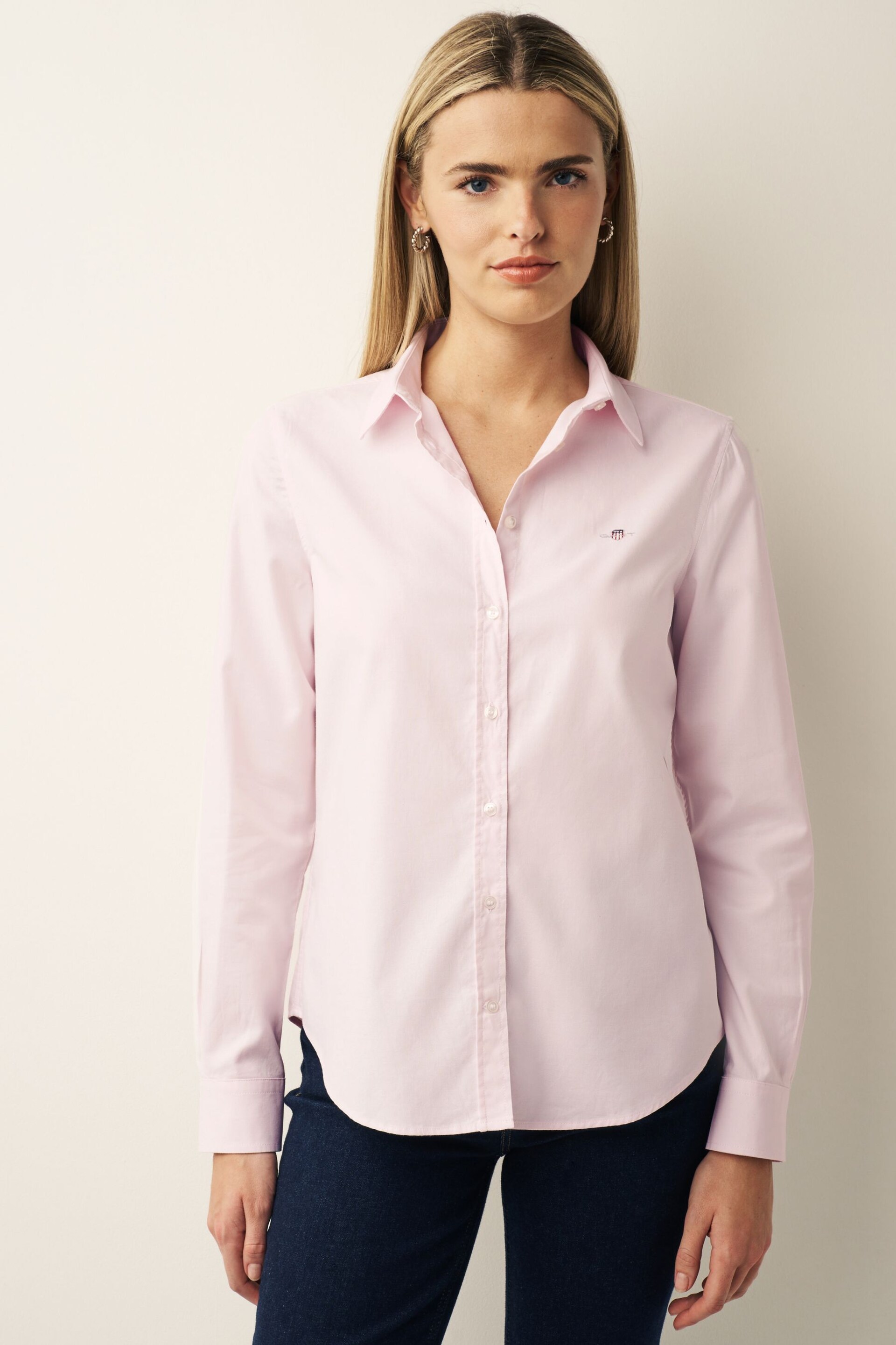 GANT Pink Fitted Stretch Oxford Shirt - Image 1 of 6