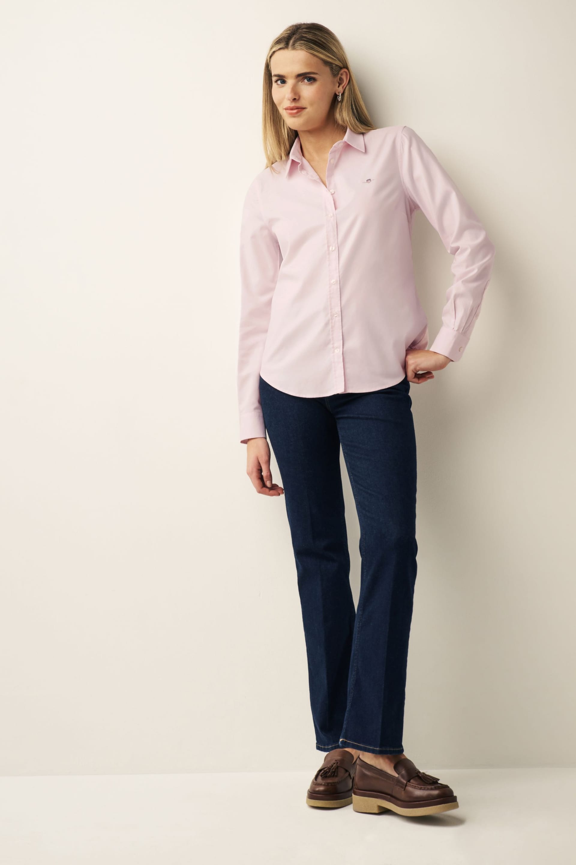 GANT Pink Fitted Stretch Oxford Shirt - Image 2 of 6