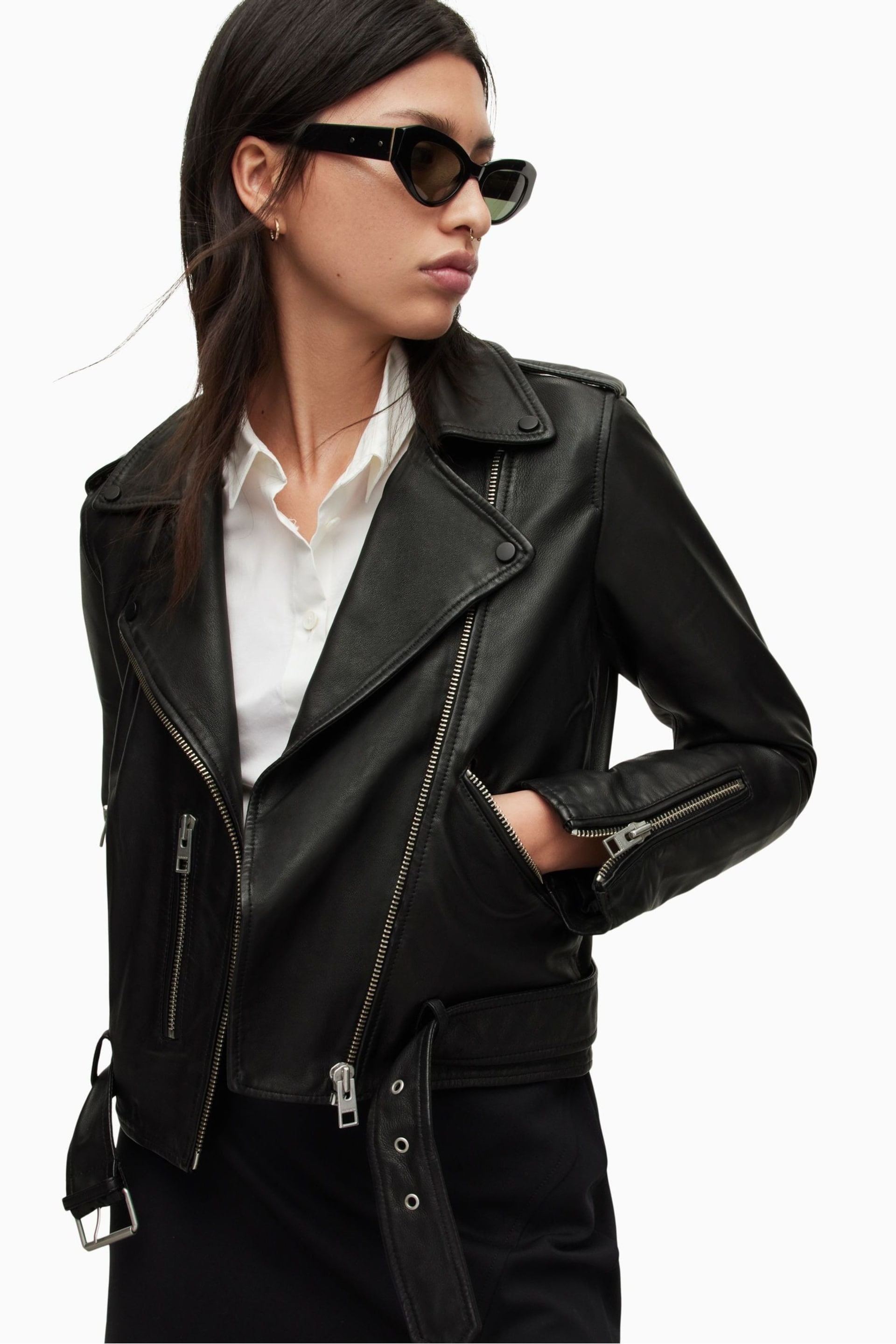 AllSaints Black Balfern Biker Jacket - Image 6 of 8