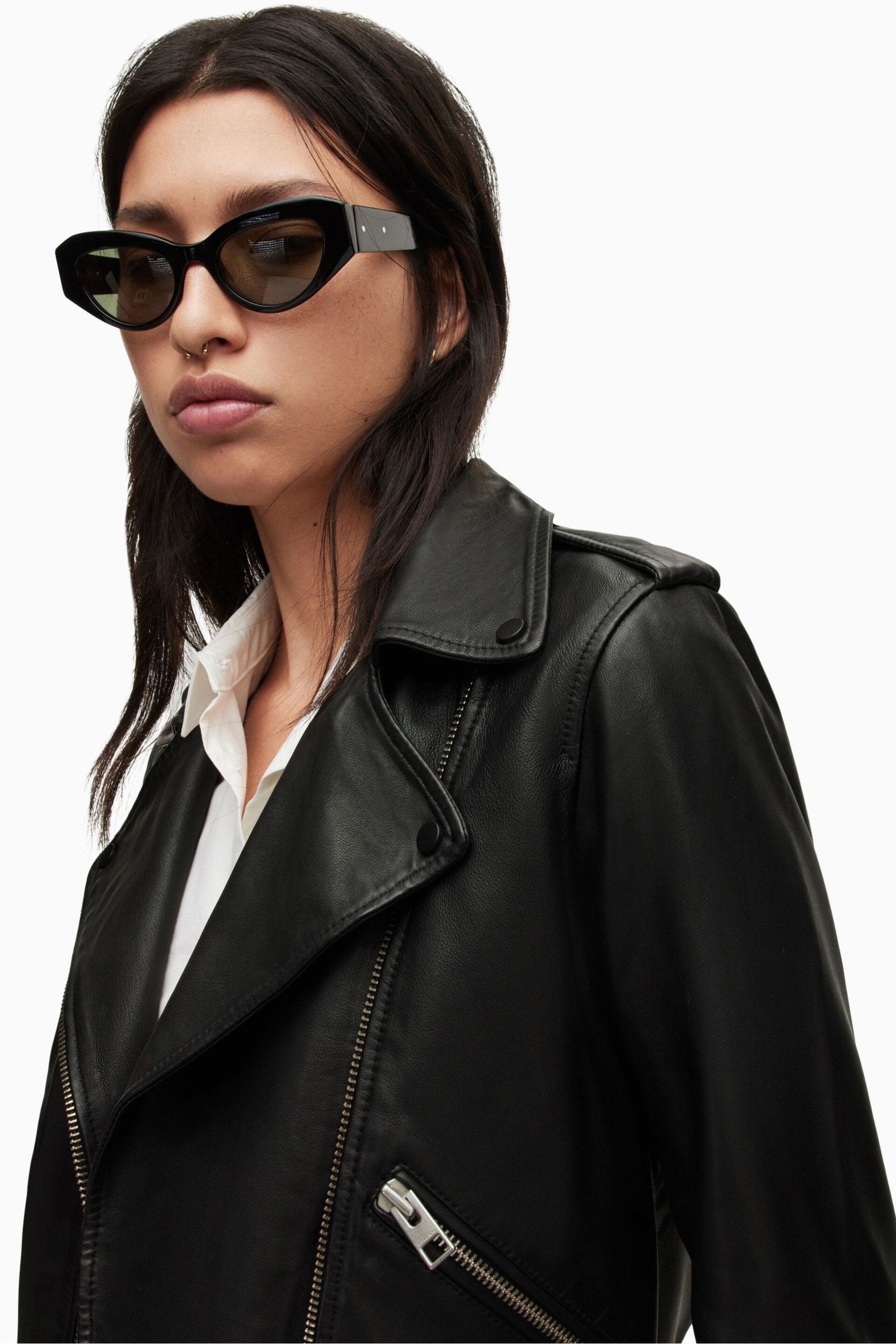 AllSaints Black Balfern Biker Jacket - Image 7 of 8