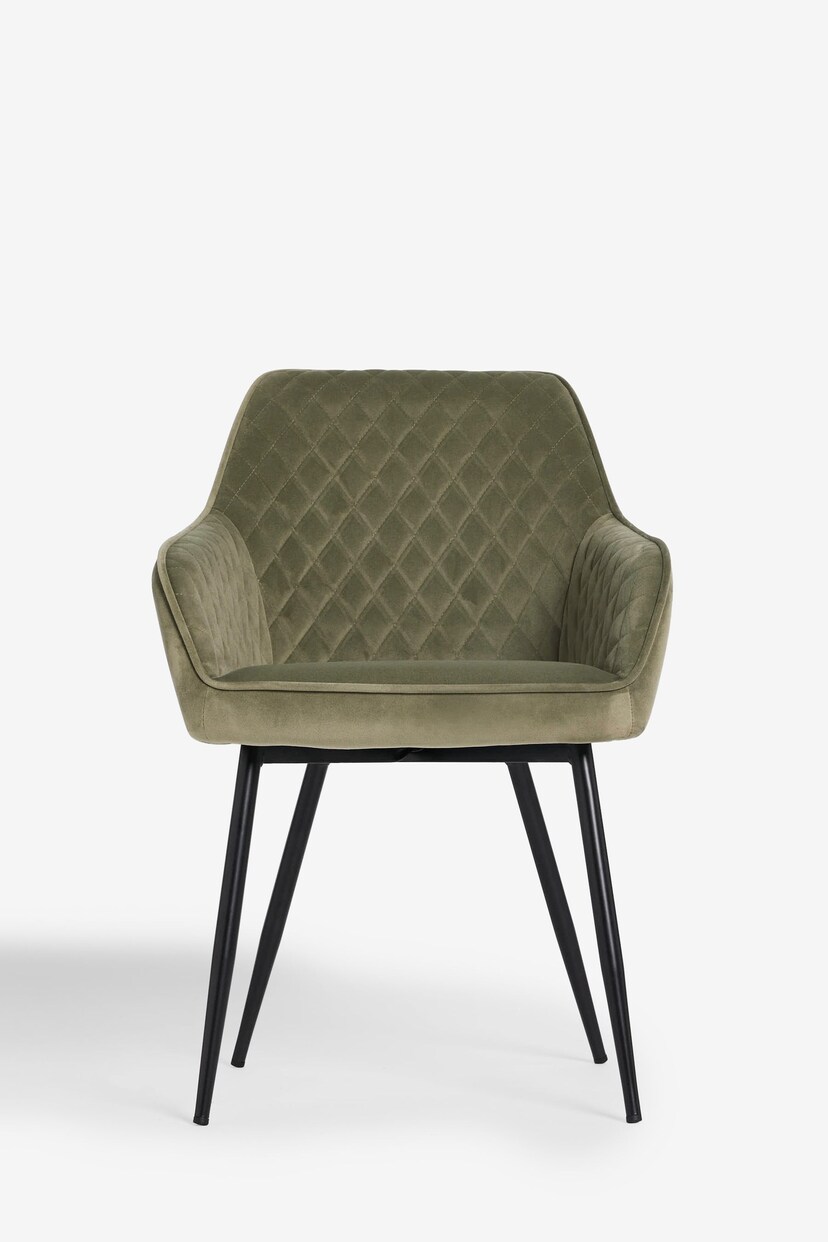 Set of 2 Soft Velvet Dark Sage Green Hamilton Arm Dining Chairs - Image 4 of 8