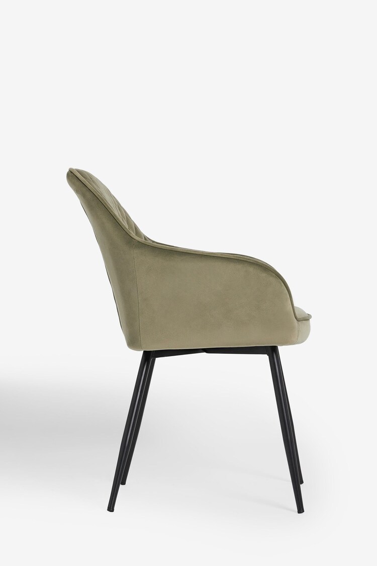 Set of 2 Soft Velvet Dark Sage Green Hamilton Arm Dining Chairs - Image 6 of 8