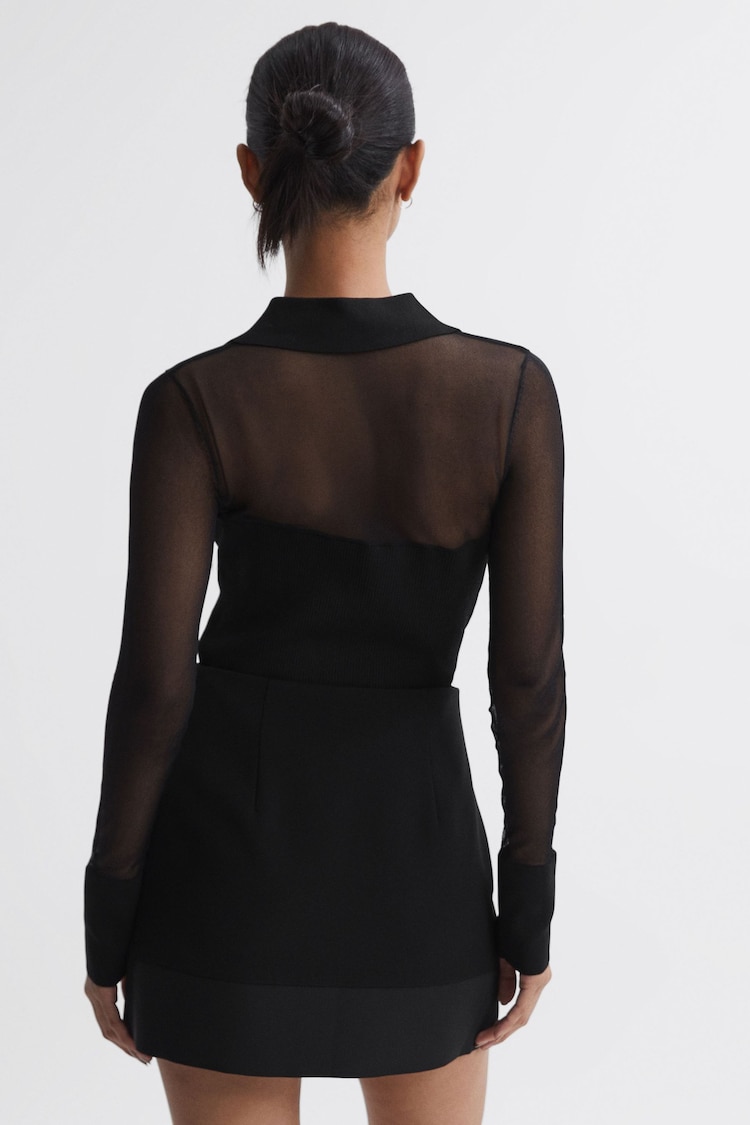 Reiss Black Nelly Sheer Knitted Button-Through Top - Image 4 of 4