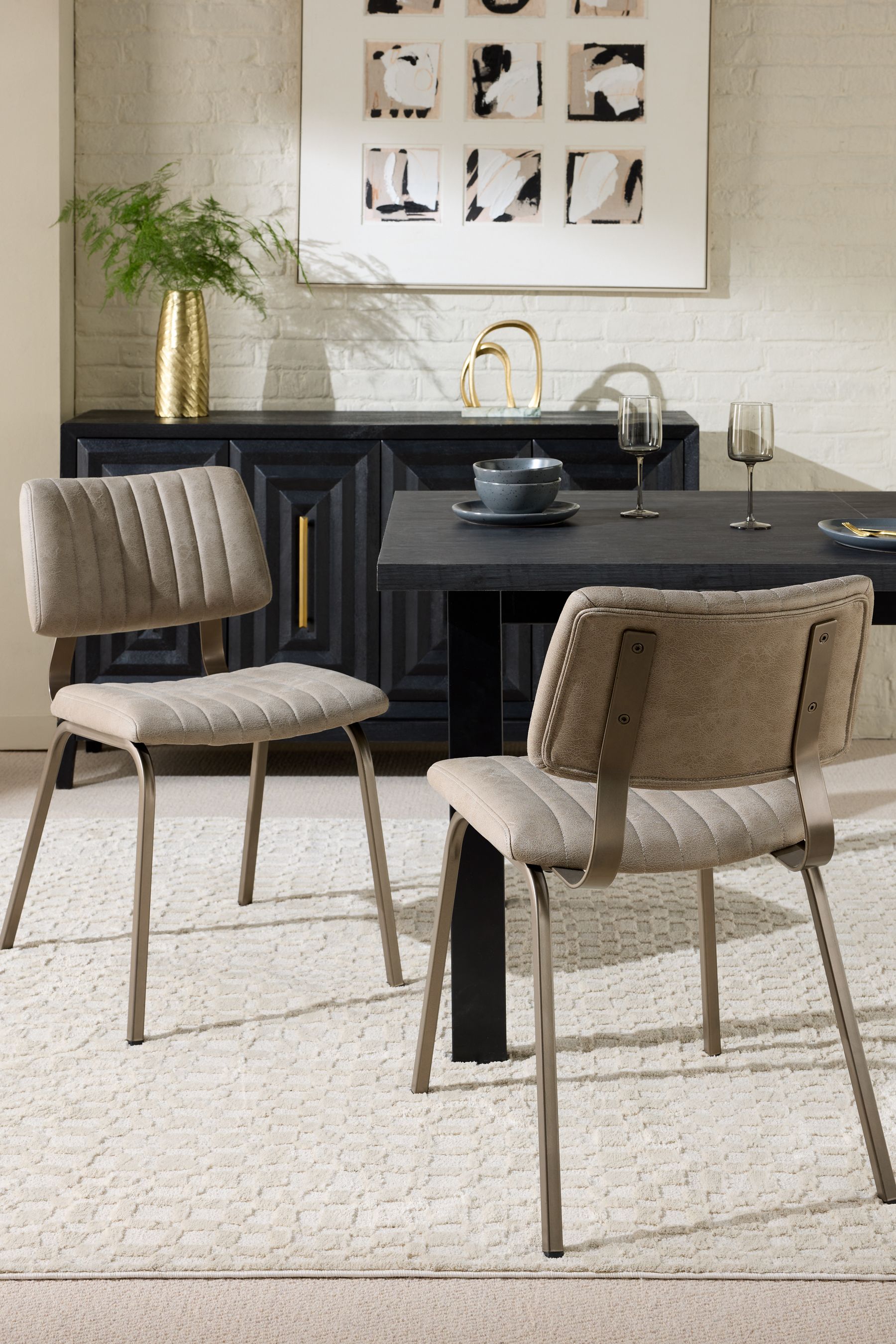 Buy Set of 2 Monza Faux Leather Mink Brown Aiden Bronze Effect Leg Dining Chairs from the Next UK online shop