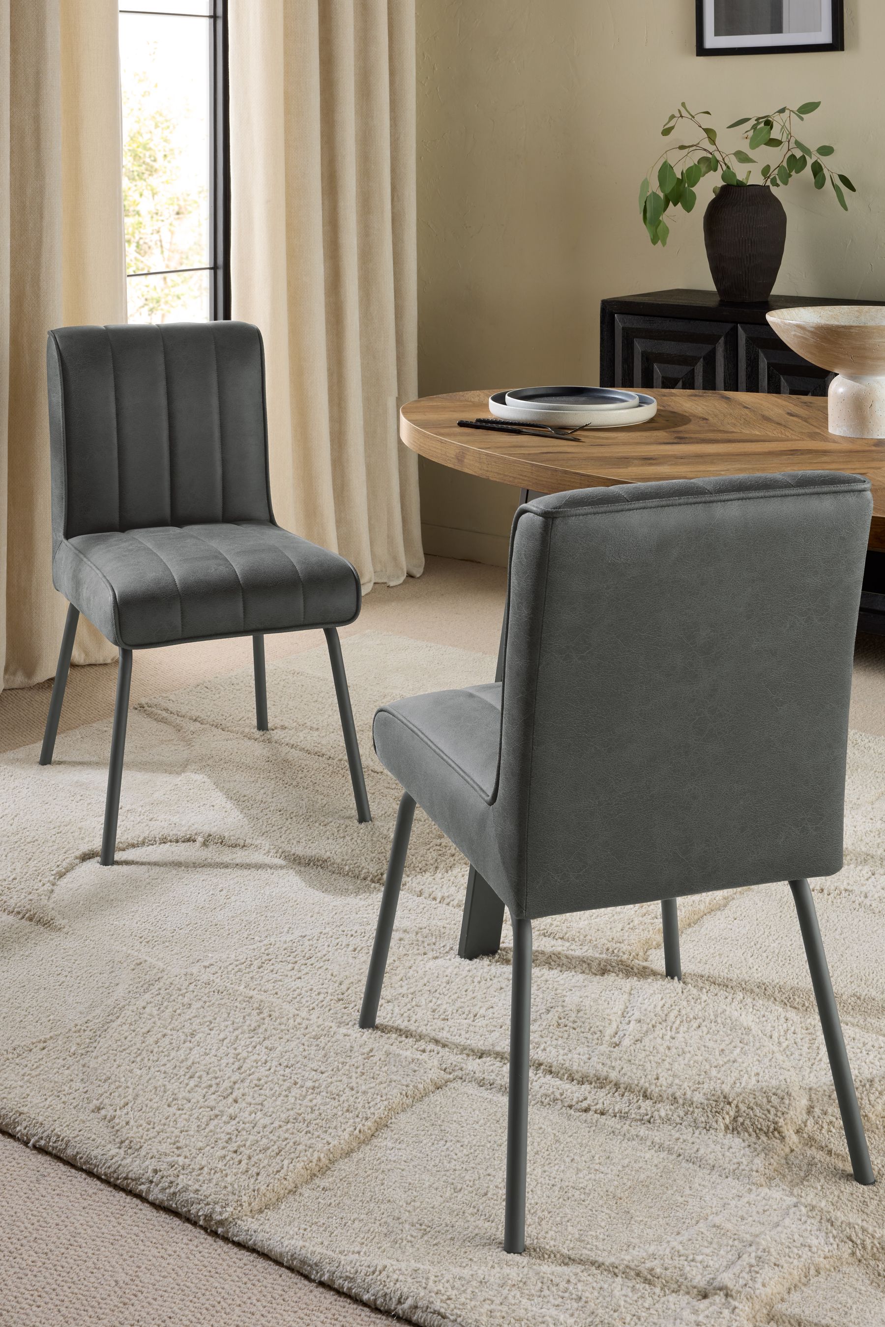 Buy Set of 2 Monza Faux Leather Dark Grey Colter Dining Chairs from the Next UK online shop