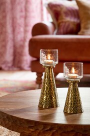 Gold Hammered Metal and Glass Tealight Candle Holder Set of 2 - Image 1 of 4