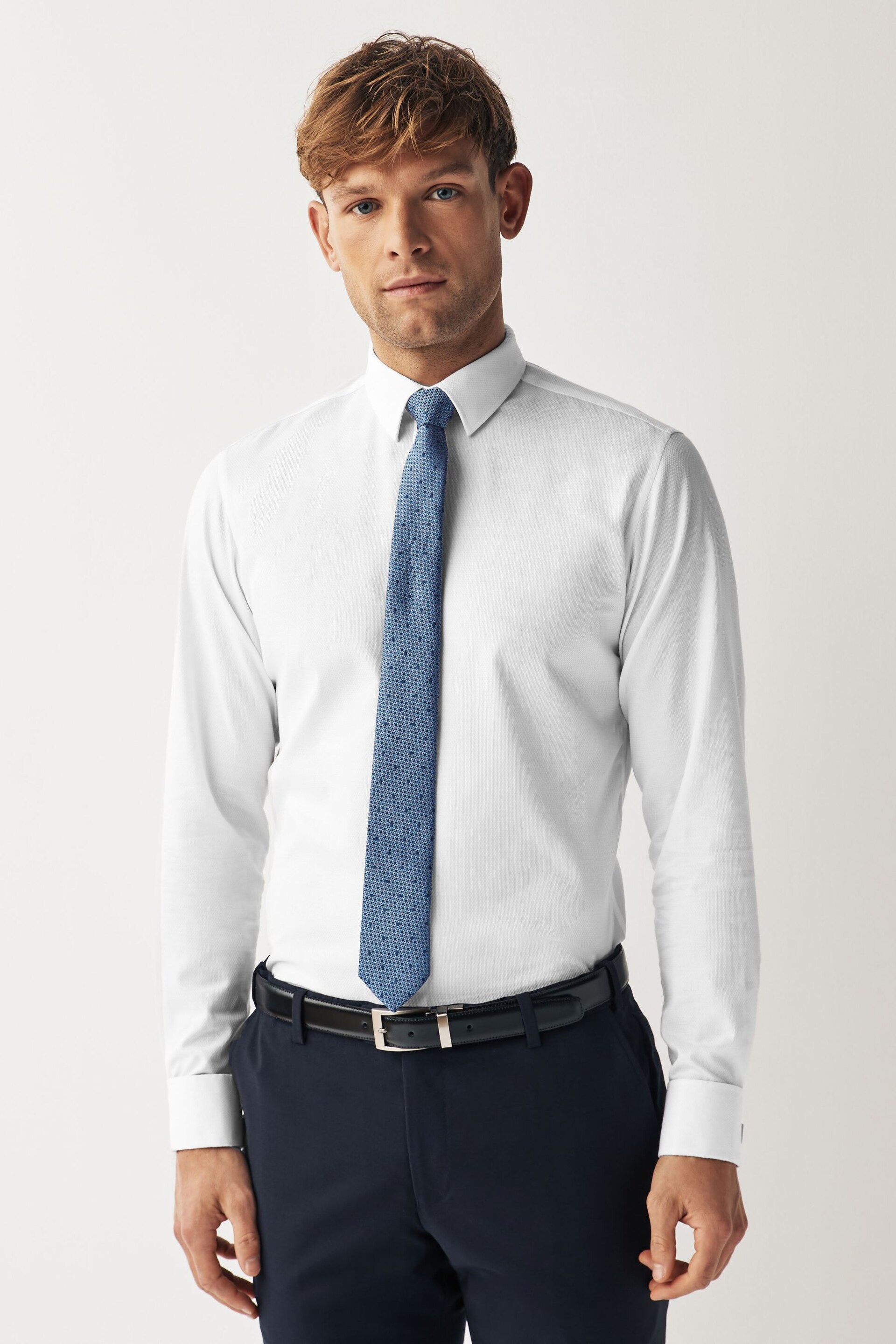 White/Blue Polka Dot Occasion Shirt And Tie Pack - Image 4 of 6