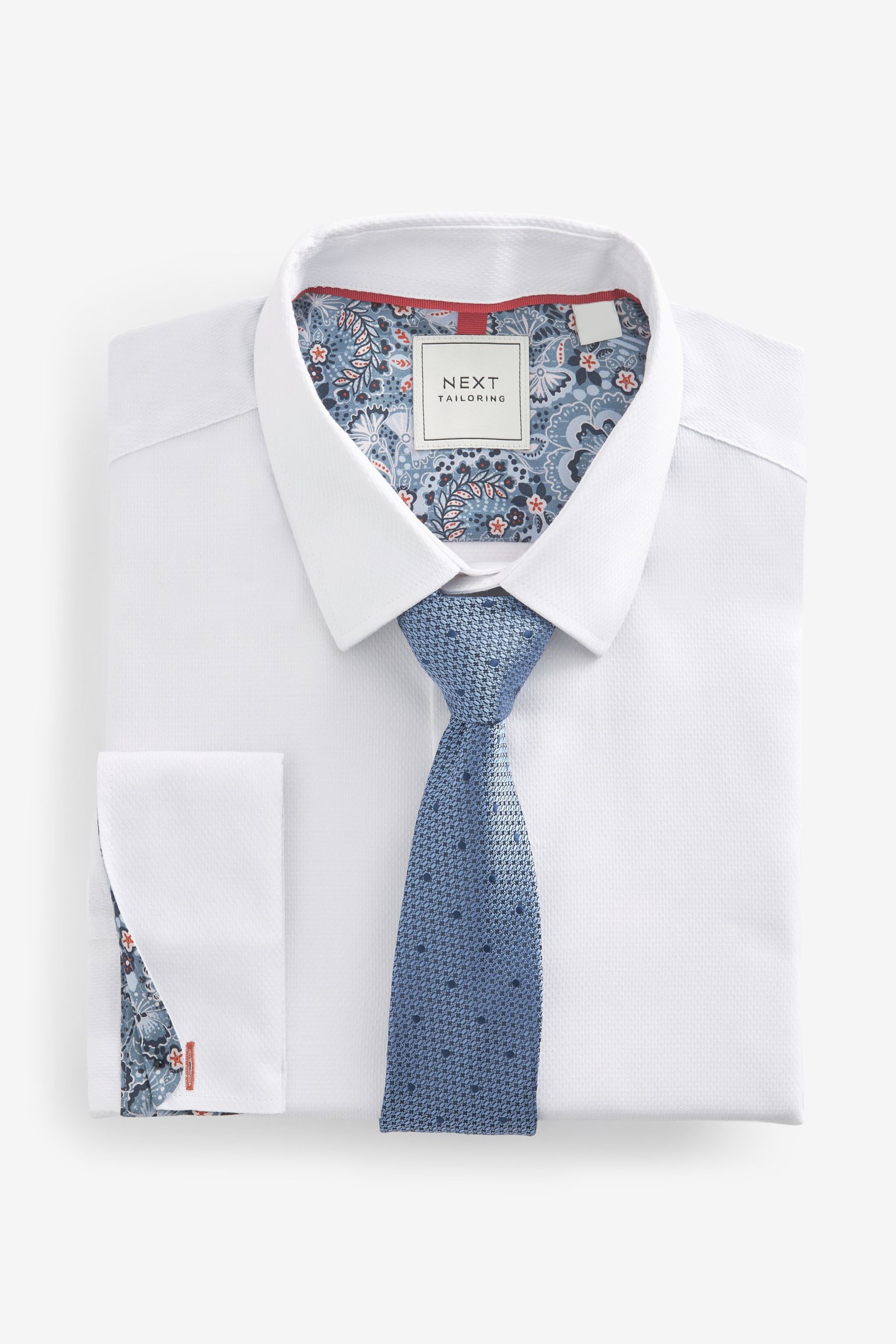 White/Blue Polka Dot Occasion Shirt And Tie Pack - Image 5 of 6