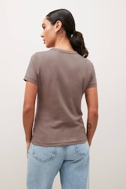 Neutral Taupe Brown Essential 100% Pure Cotton Short Sleeve Crew Neck T-Shirt - Image 3 of 4