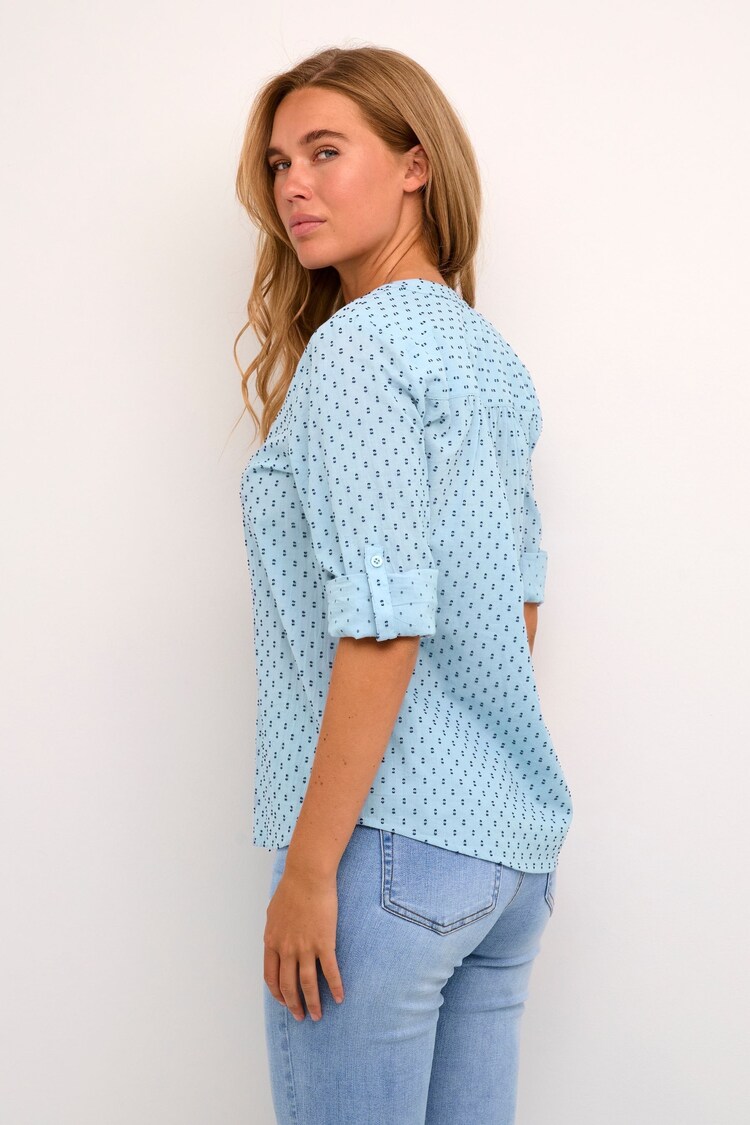 Kaffe Blue 100% Cotton Silona V-Notch Neck Blouse - Image 2 of 6