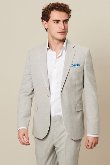 Light Grey Skinny Fit Pipe Trimmed Suit: Jacket