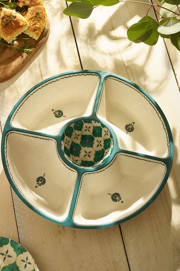 Neutral/Turquoise Mediterranean Picnic Serveware Chip n Dip Bowl