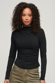 Superdry Black Long Sleeve Ruched Jersey Top - Image 1 of 5