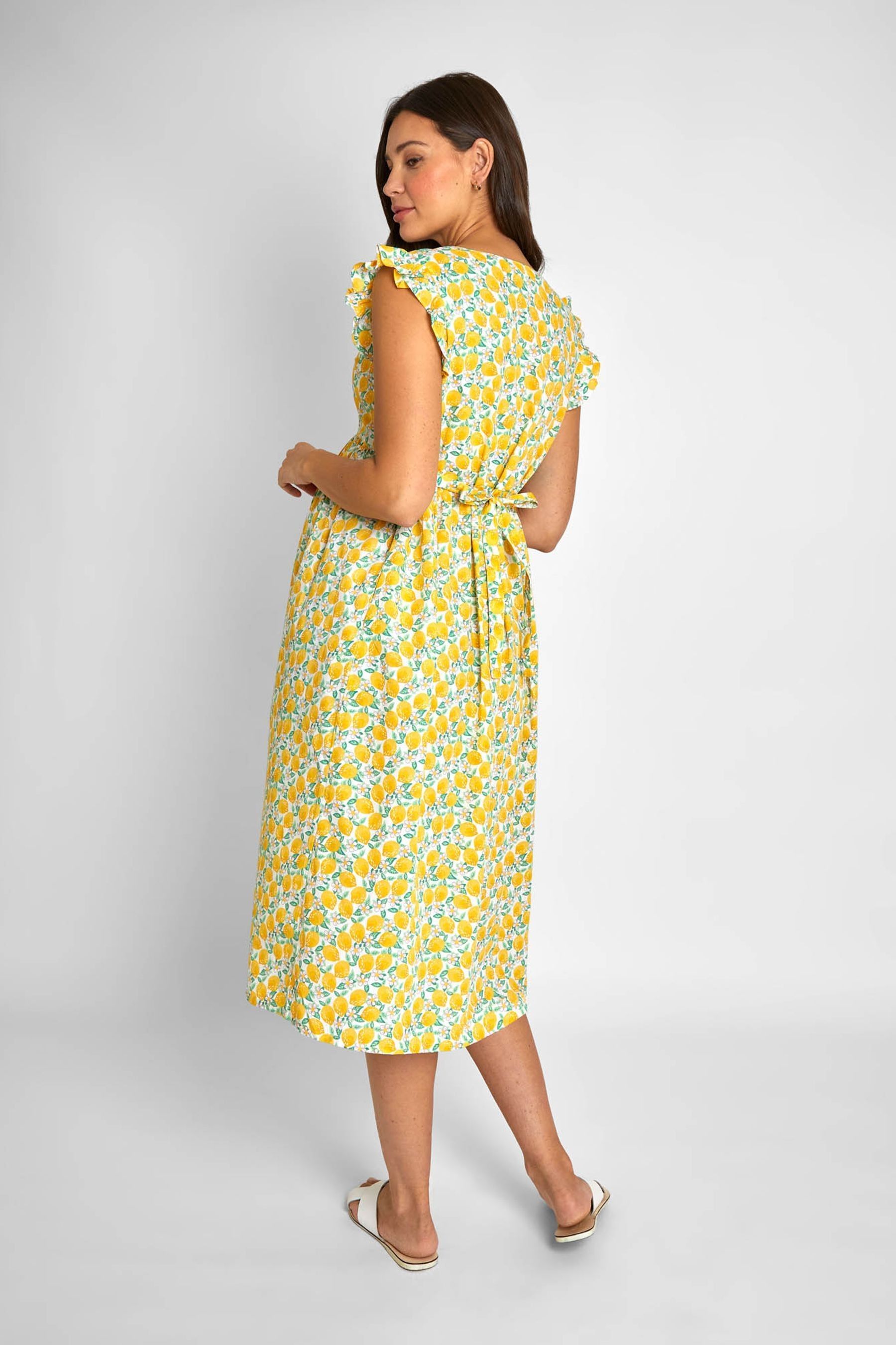 Buy JoJo Maman Bebe Yellow Lemon Floral Print Frill Sleeve Maternity Midi Dress from Next Luxembourg