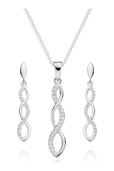 Beaverbrooks Sterling Silver Infinity Cubic Zirconia Pendant & Earrings Set