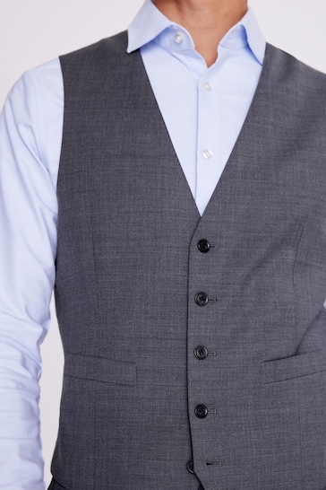 MOSS Grey Tailored Fit Twill Suit Waistcoat