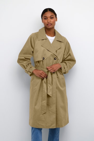 Kaffe Yellow Elise Double-Breasted Trench Coat