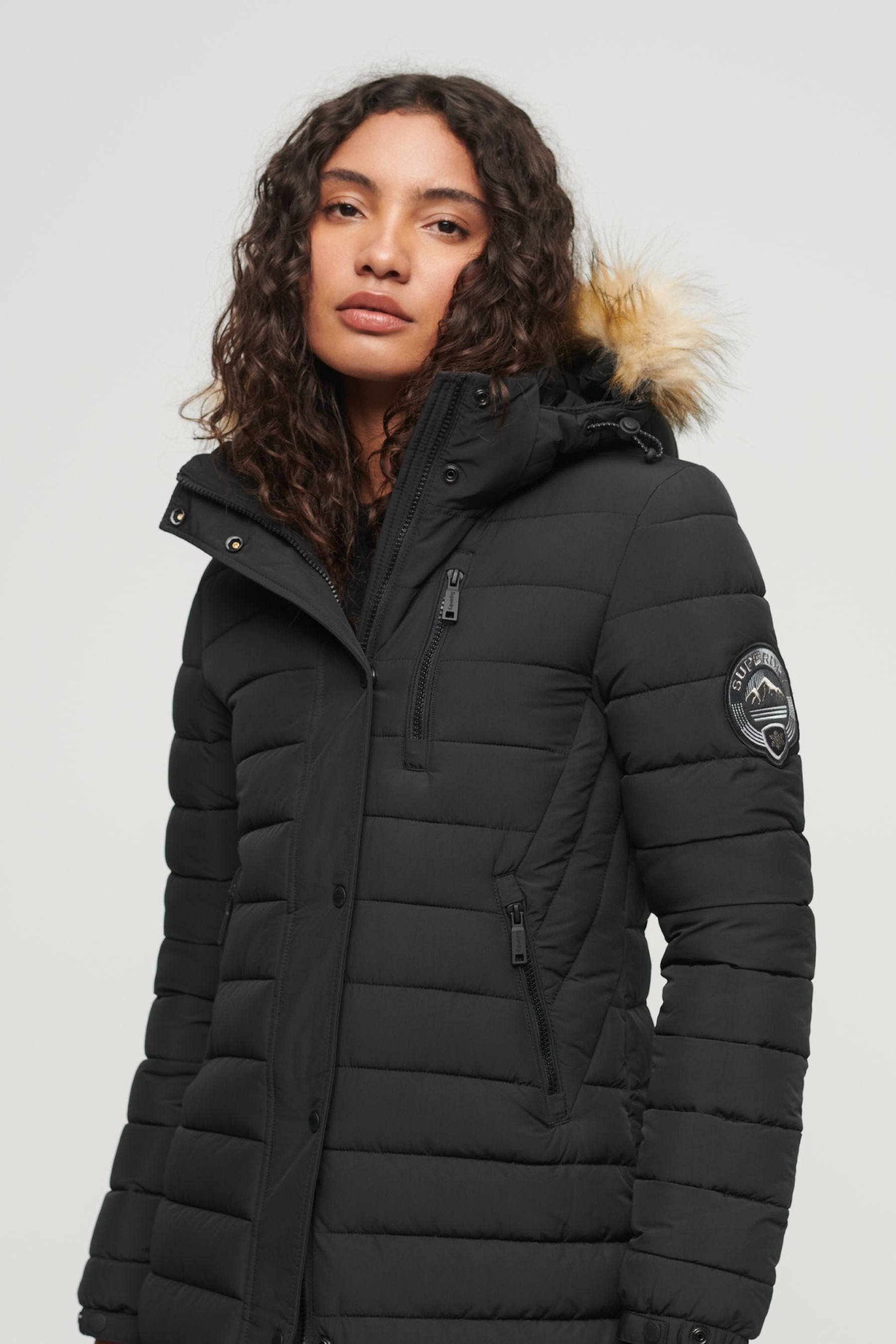 Superdry black coat womens hot sale