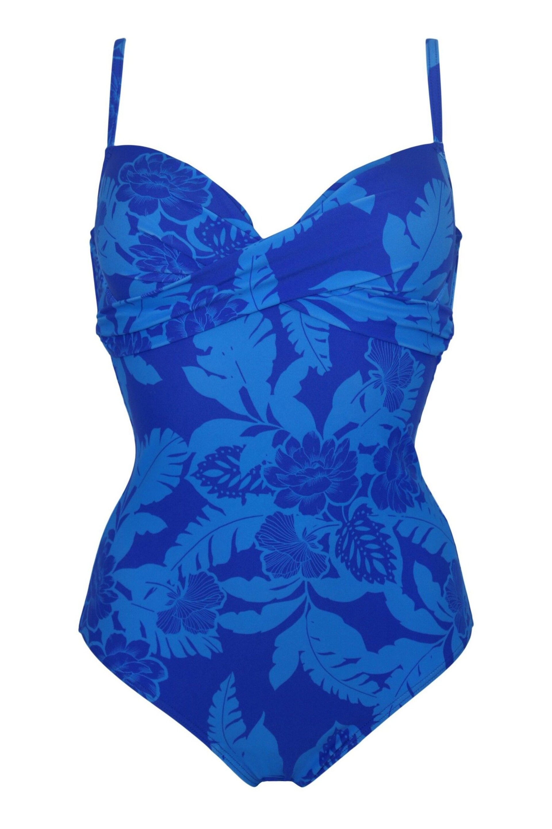 Pour Moi Blue Tropical Lightly Padded Underwired Twist Front Control Swimsuit - Image 3 of 4