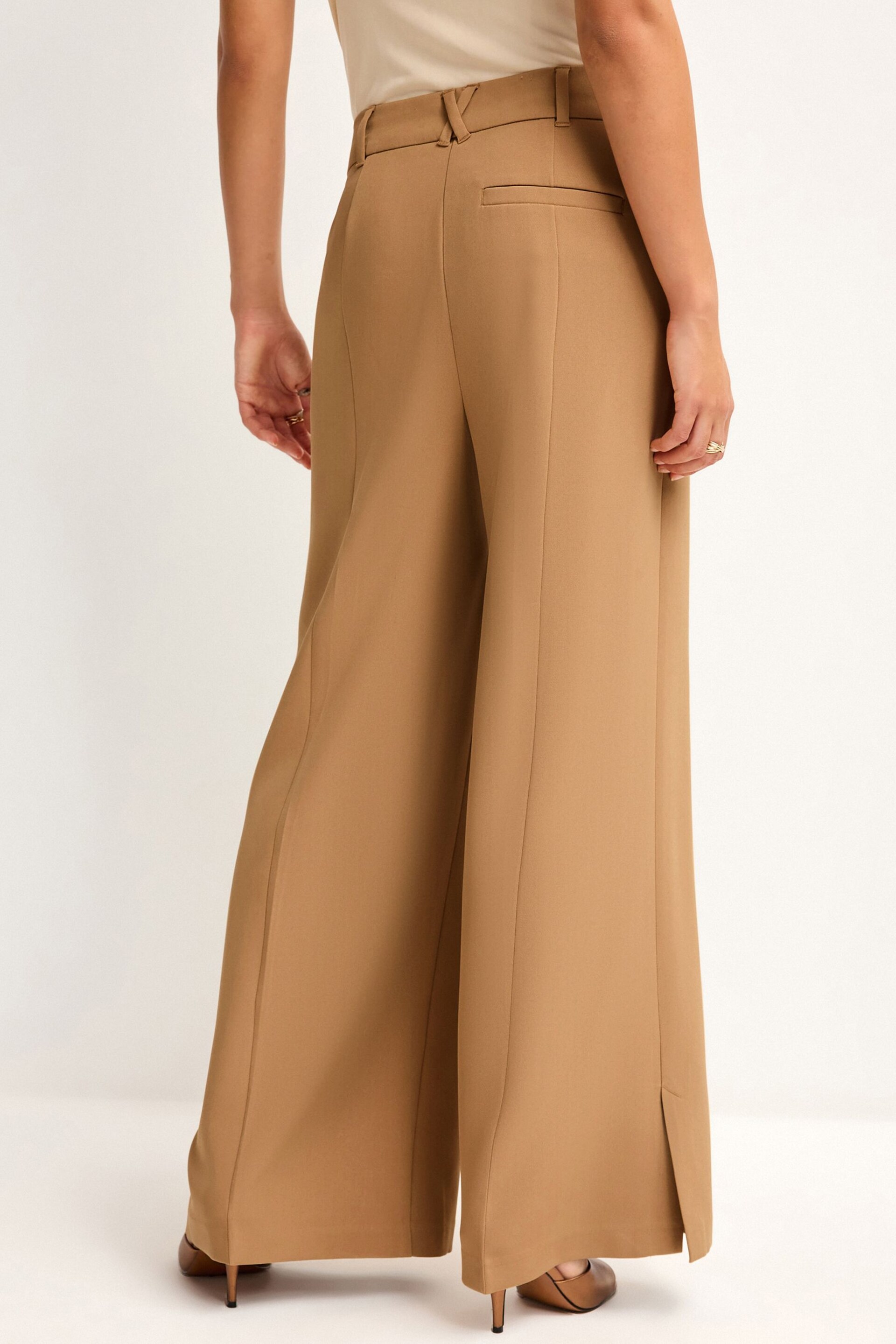 Camel Tailored Mid Rise Wide Leg Trousers - Image 4 of 7
